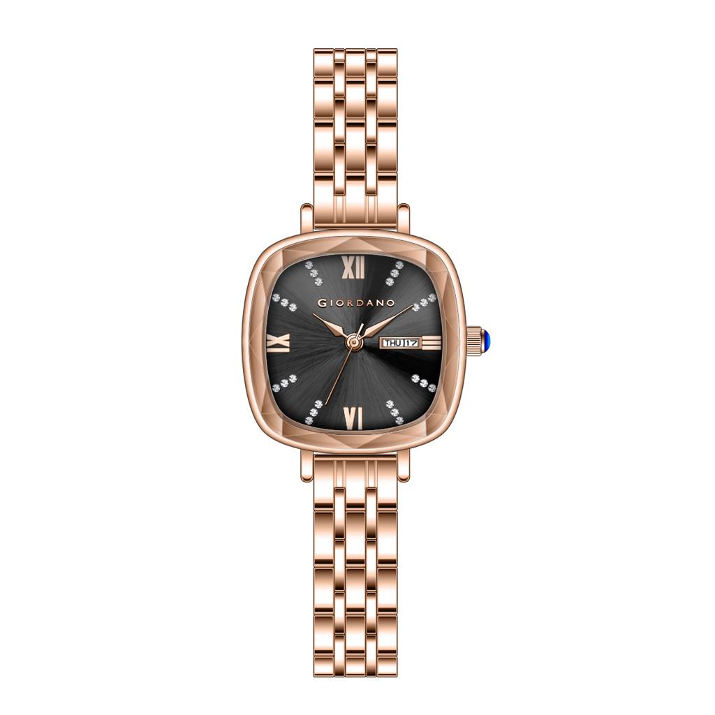Giordano Elegant Square Rose Gold Watch For Women Â Crystal & Roman Hour Markers, Day-Date Display, Stainless  : GZ-60097-66