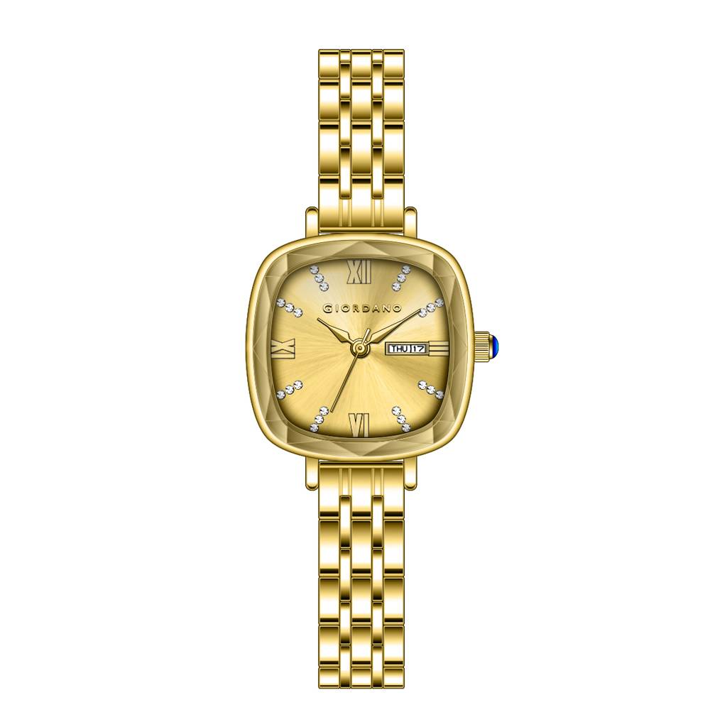 Giordano Elegant Square Rose Gold Watch For Women Â Crystal & Roman Hour Markers, Day-Date Display, Stainless  : GZ-60097-77