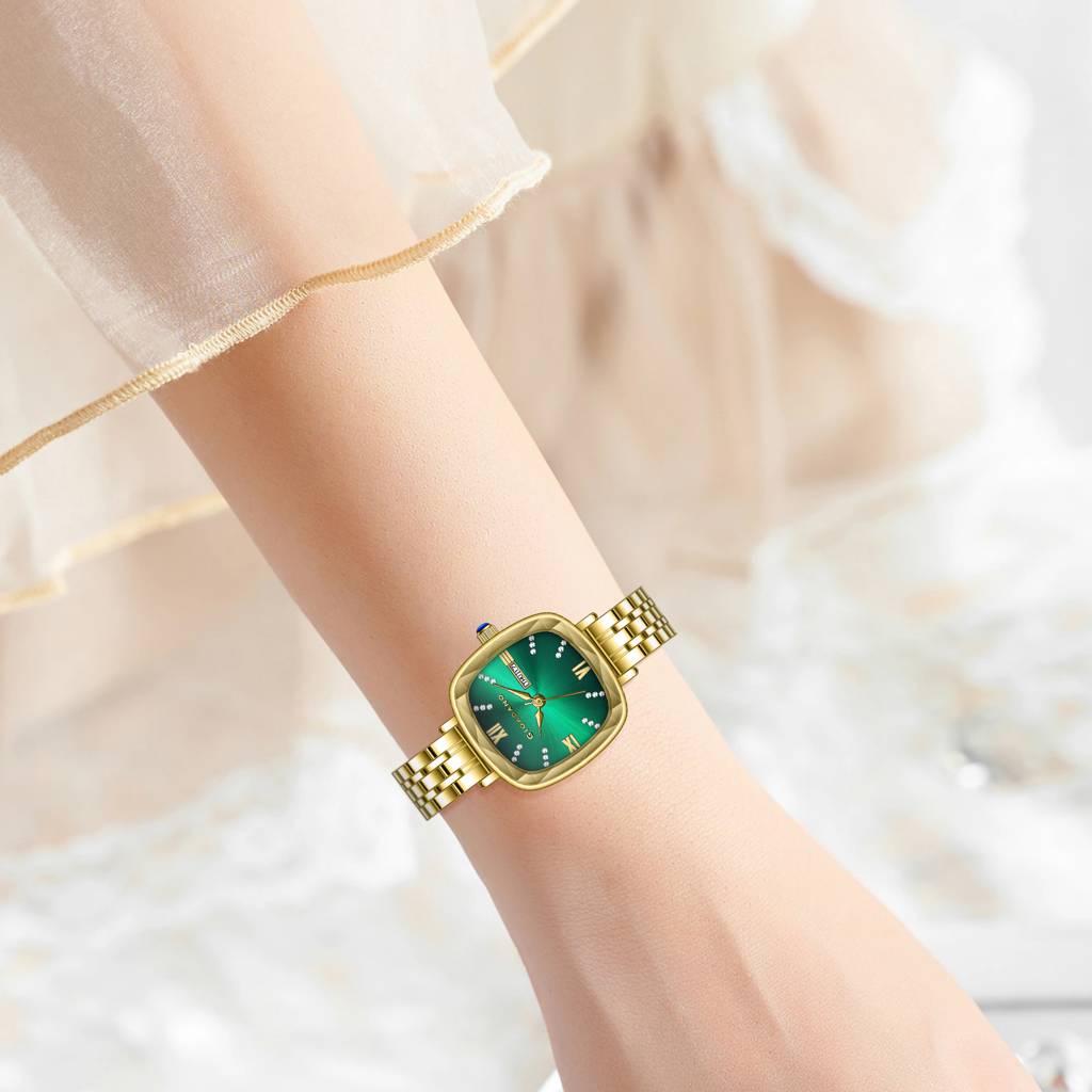 Giordano Elegant Square Rose Gold Watch For Women Â Crystal & Roman Hour Markers, Day-Date Display, Stainless  : GZ-60097-88