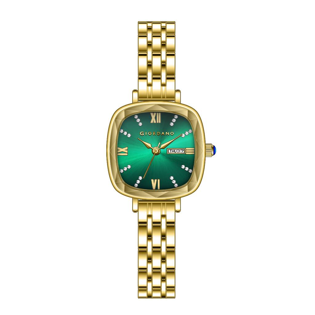 Giordano Elegant Square Rose Gold Watch For Women Â Crystal & Roman Hour Markers, Day-Date Display, Stainless  : GZ-60097-88