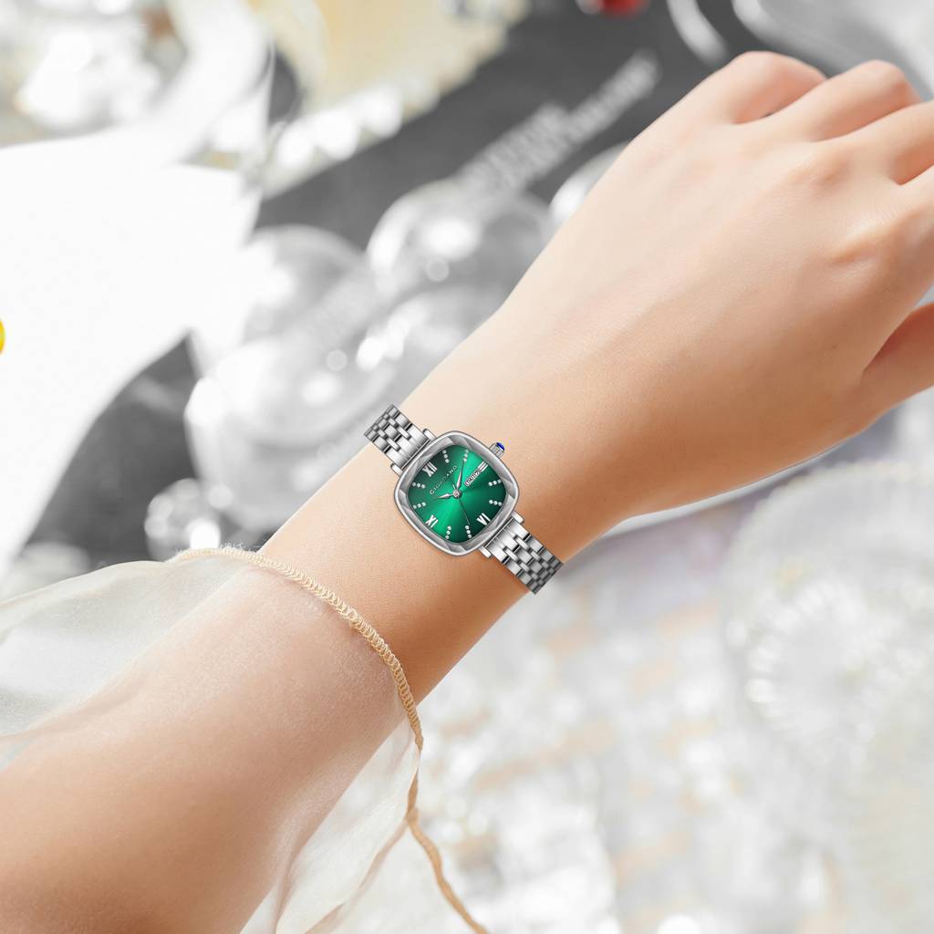 Giordano Elegant Square Rose Gold Watch For Women Â Crystal & Roman Hour Markers, Day-Date Display, Stainless  : GZ-60097-99