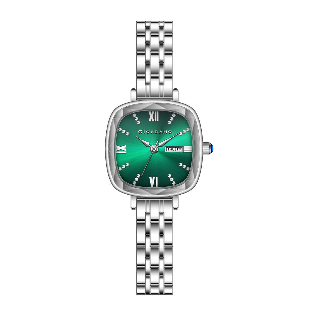 Giordano Elegant Square Rose Gold Watch For Women Â Crystal & Roman Hour Markers, Day-Date Display, Stainless  : GZ-60097-99