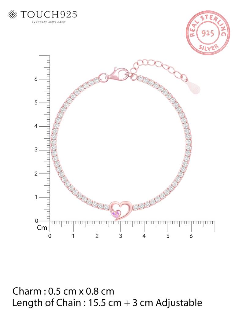 Radiant Rose Gold Tennis Bracelet With A Heart Solitaire. : GZLB2057