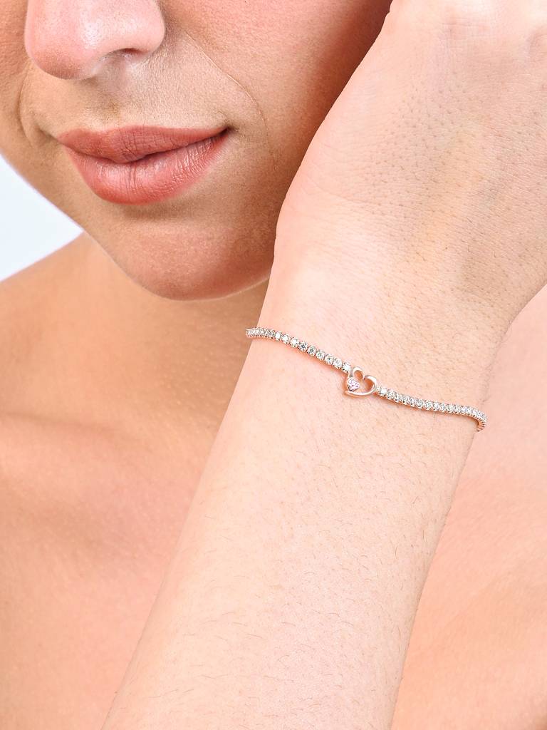 Radiant Rose Gold Tennis Bracelet With A Heart Solitaire. : GZLB2057