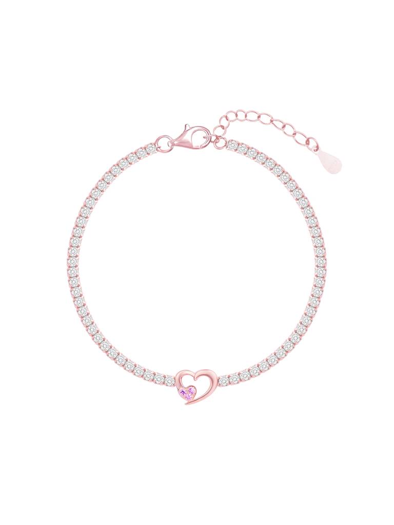 Radiant Rose Gold Tennis Bracelet With A Heart Solitaire. : GZLB2057