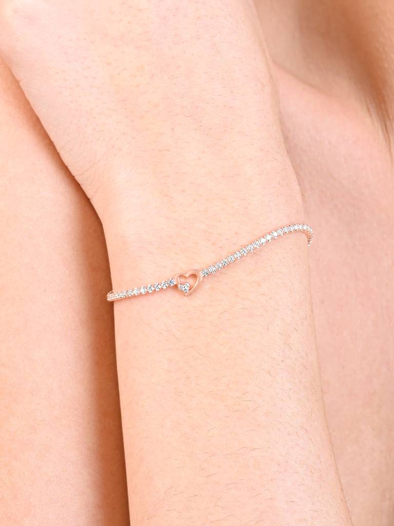 Radiant Rose Gold Tennis Bracelet With A Heart Solitaire. : GZLB2065