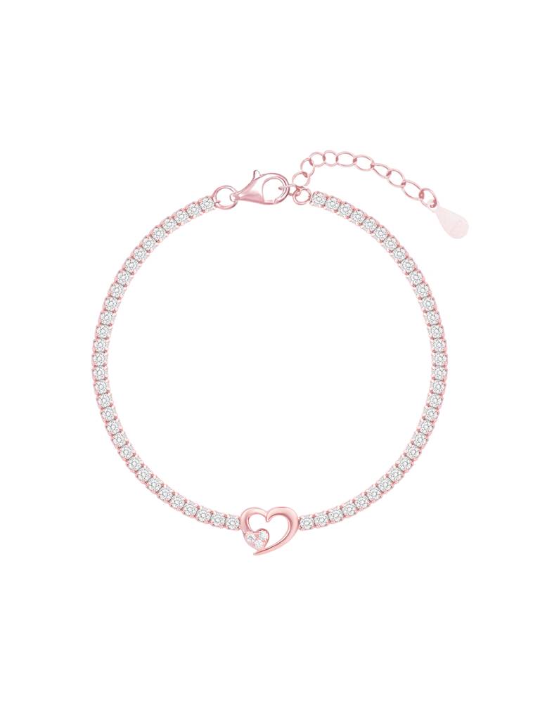 Radiant Rose Gold Tennis Bracelet With A Heart Solitaire. : GZLB2065