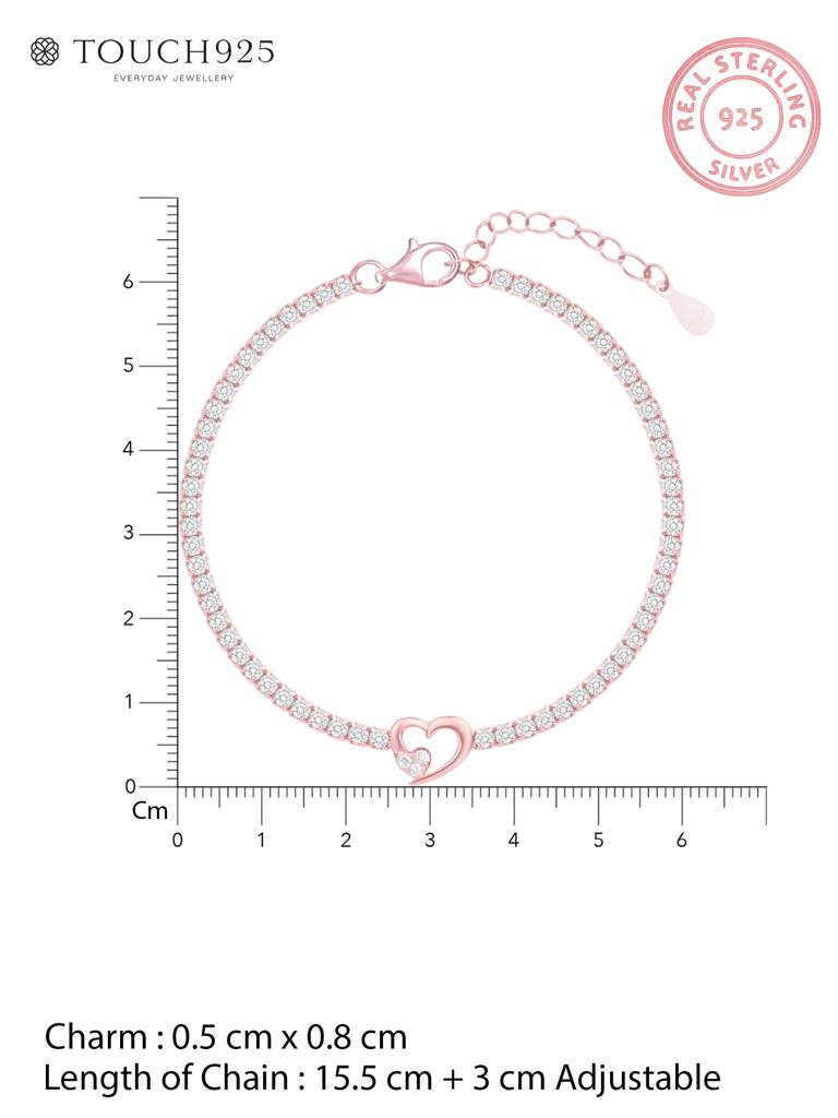 Radiant Rose Gold Tennis Bracelet With A Heart Solitaire. : GZLB2065