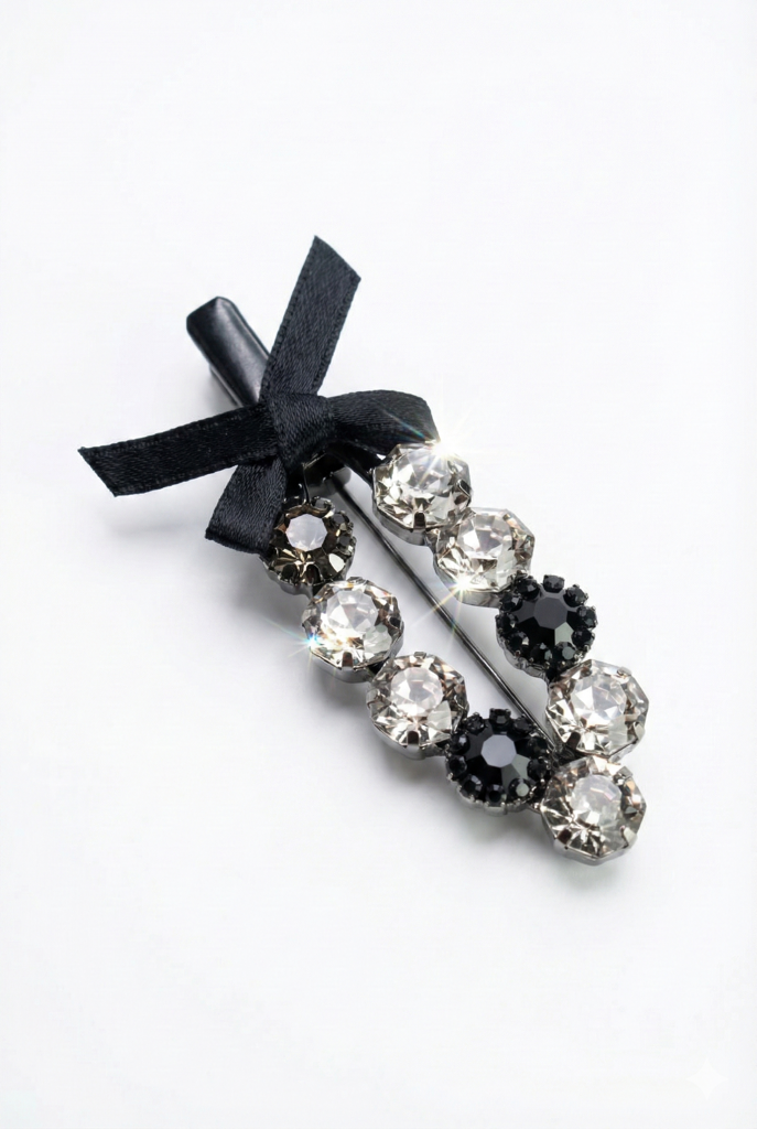 Velvet Noir Crystal Bow Hair Clip : YUFSHR202