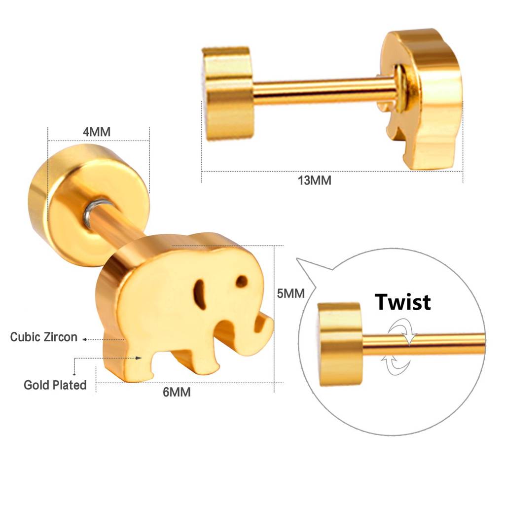 Gold Elephant 18K Gold Plated Children'S Earrings : TWLK-JWLRY-GLDEPHNT-PK2