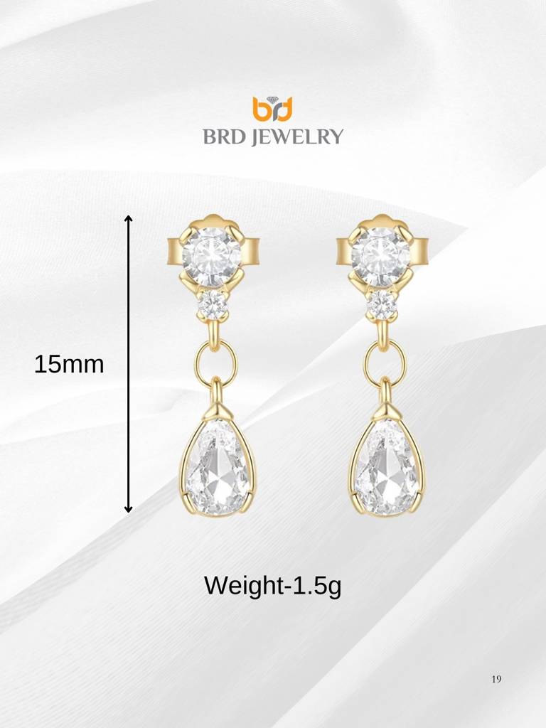 Brd Jewelry Elegant Gold-Plated Sterling Silver Teardrop Dangle Earrings For Women & Girls : B0E15GSZ2