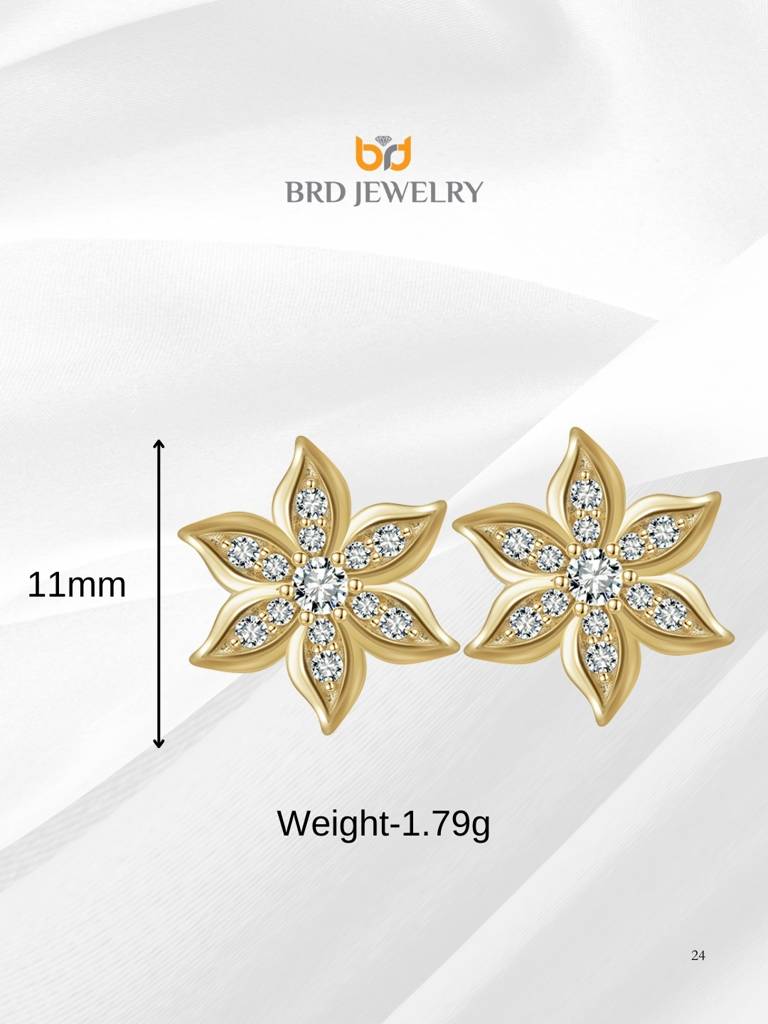 925 Sterling Silver Gold Plated Flower Stud Earrings For Women Girls  Sterling Silver Gold One Size