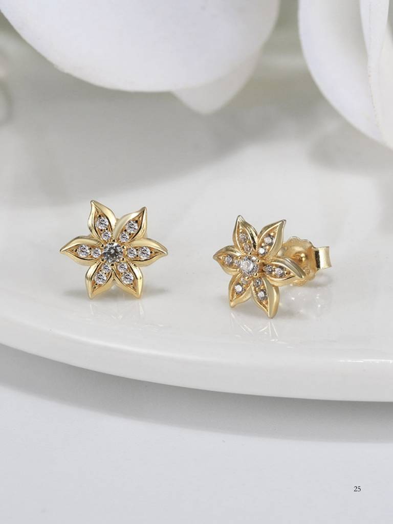 925 Sterling Silver Gold Plated Flower Stud Earrings For Women & Girls : BRDFSG1