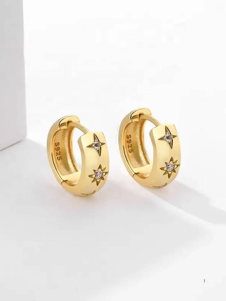 Brd Jewelry Gold Plated Cz Star Silver Hoop Earrings, Gold Earrings For Women & Girls : B0DQTLTFTR
