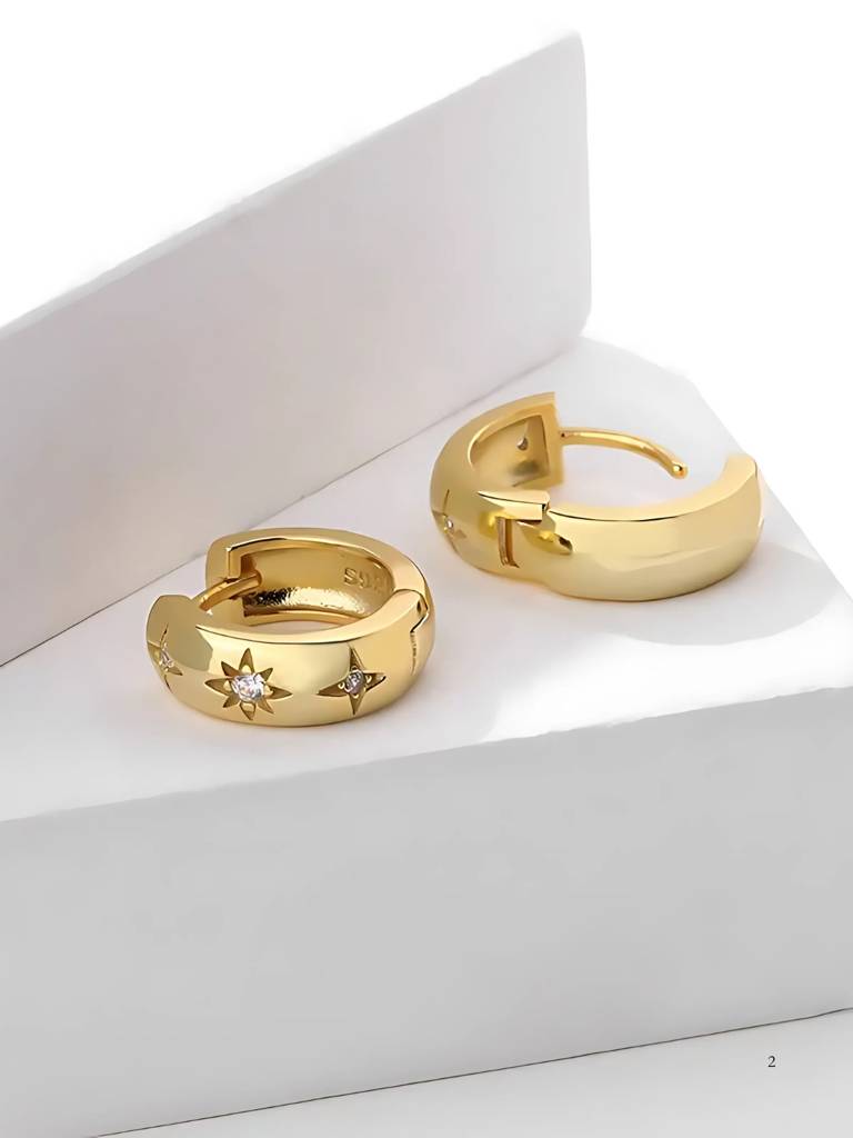Brd Jewelry Gold Plated Cz Star Silver Hoop Earrings, Gold Earrings For Women & Girls : B0DQTLTFTR