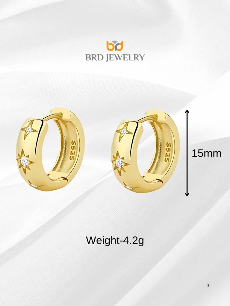 Brd Jewelry Gold Plated Cz Star Silver Hoop Earrings, Gold Earrings For Women & Girls : B0DQTLTFTR