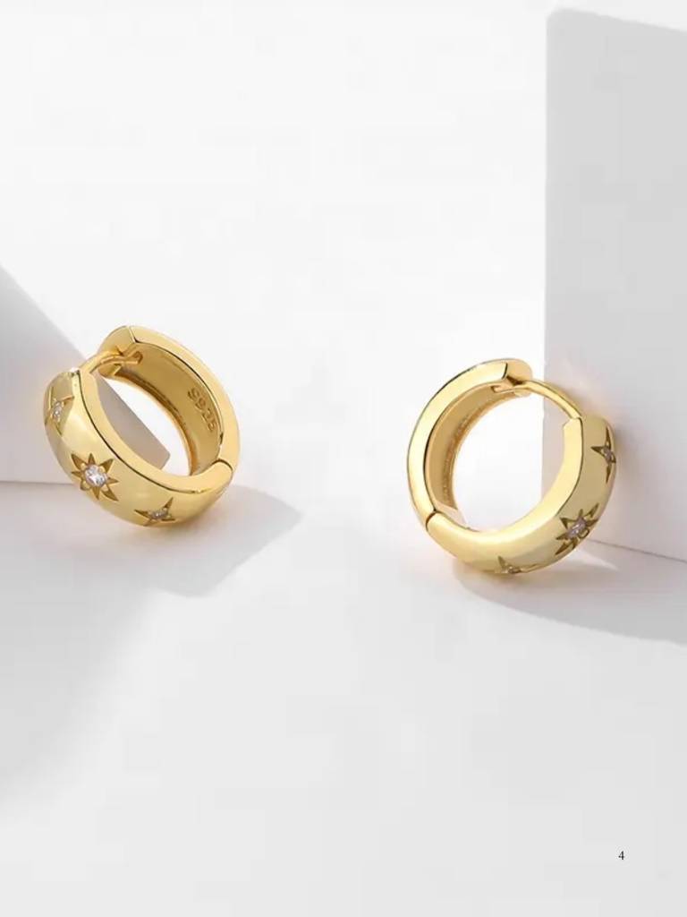 Brd Jewelry Gold Plated Cz Star Silver Hoop Earrings, Gold Earrings For Women & Girls : B0DQTLTFTR
