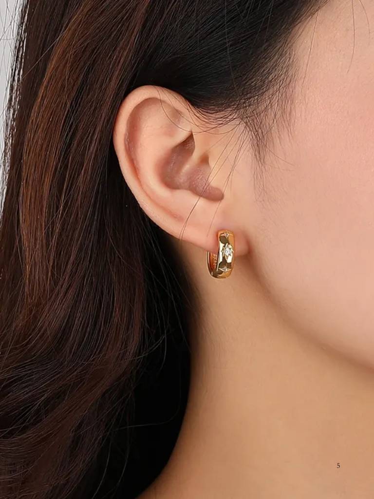Brd Jewelry Gold Plated Cz Star Silver Hoop Earrings, Gold Earrings For Women & Girls : B0DQTLTFTR