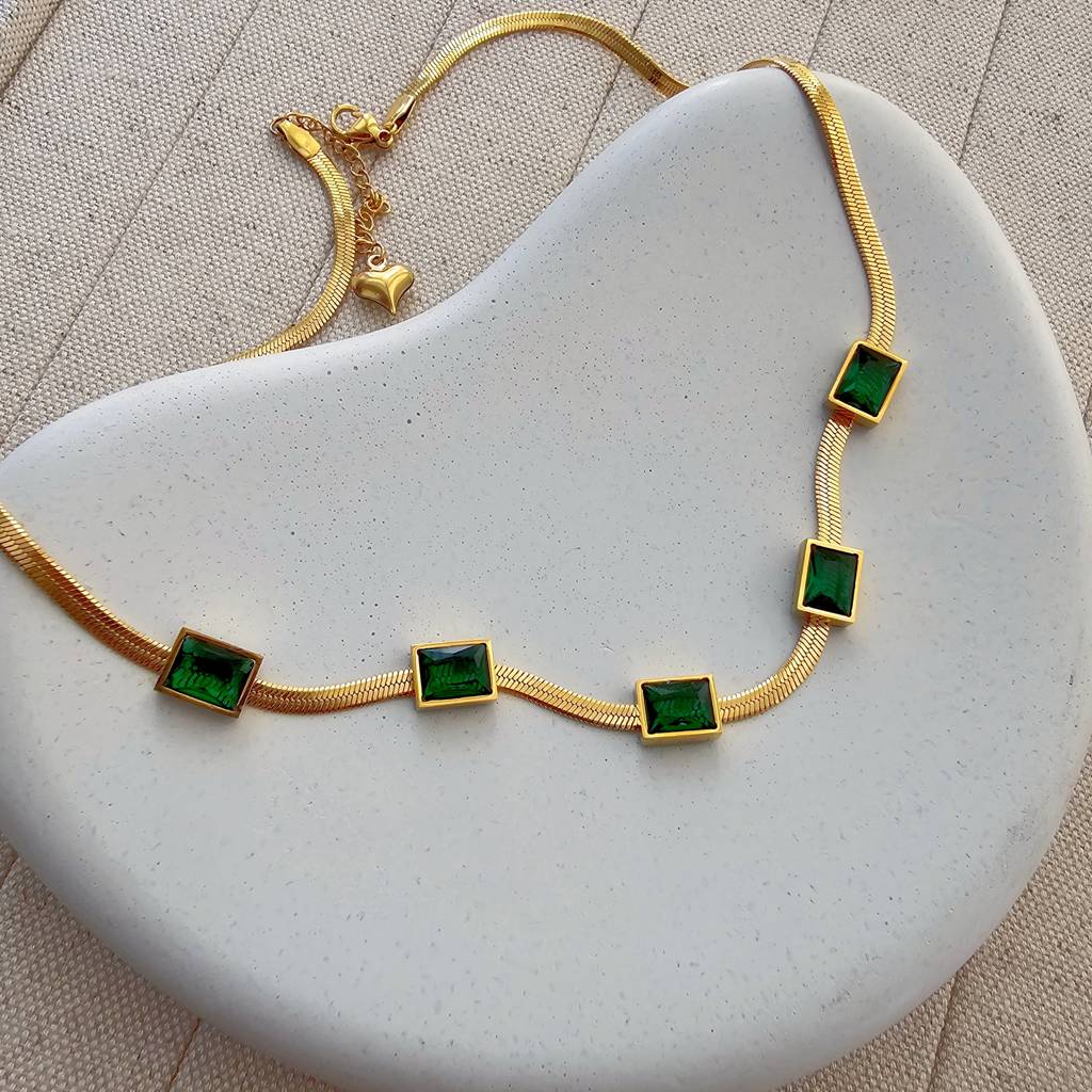 Green Geometric Gold Necklace : TAA-9708569428246-NECKLACE