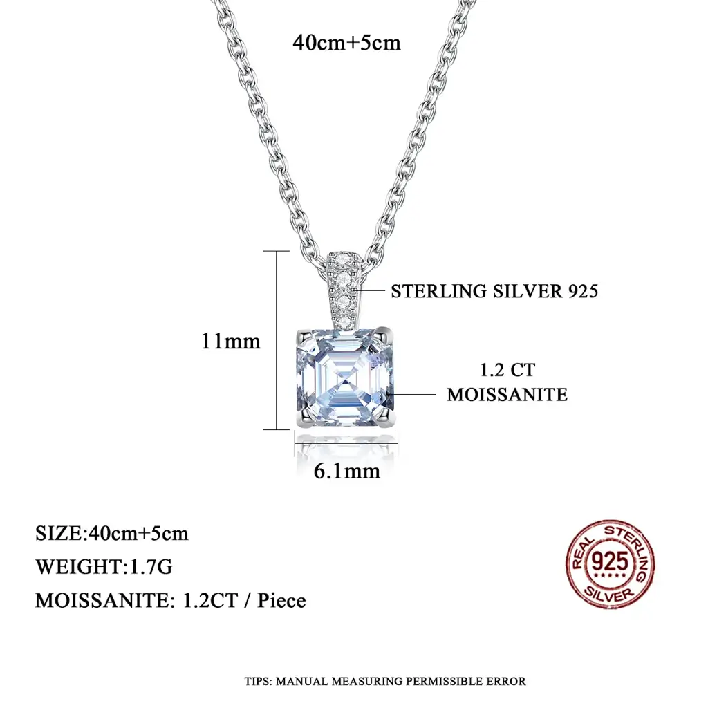 Gra Certified Radiant Royale Asscher Cut Silver Moissanite Pendant Set : RadianceRoyale_MSE22052407_MSN22052408