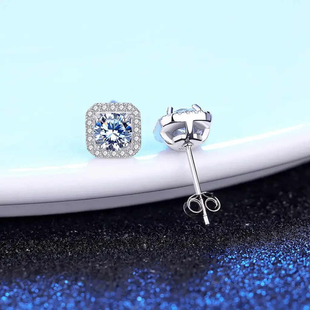 1 Ct Gra Certified Glimmer Square Moissanite Studs : CJ-G707-K70W