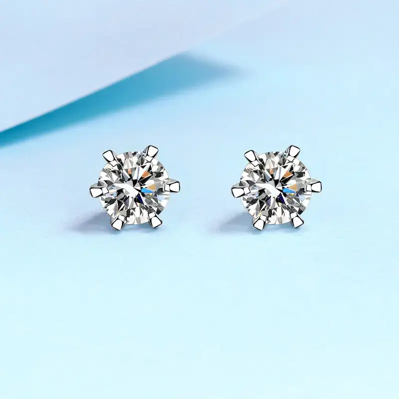 2 Ct/Pair Sparklit Sparks Round Moissanite Screwback Stud Earrings : StarlitSparks_2ct_BX734-E