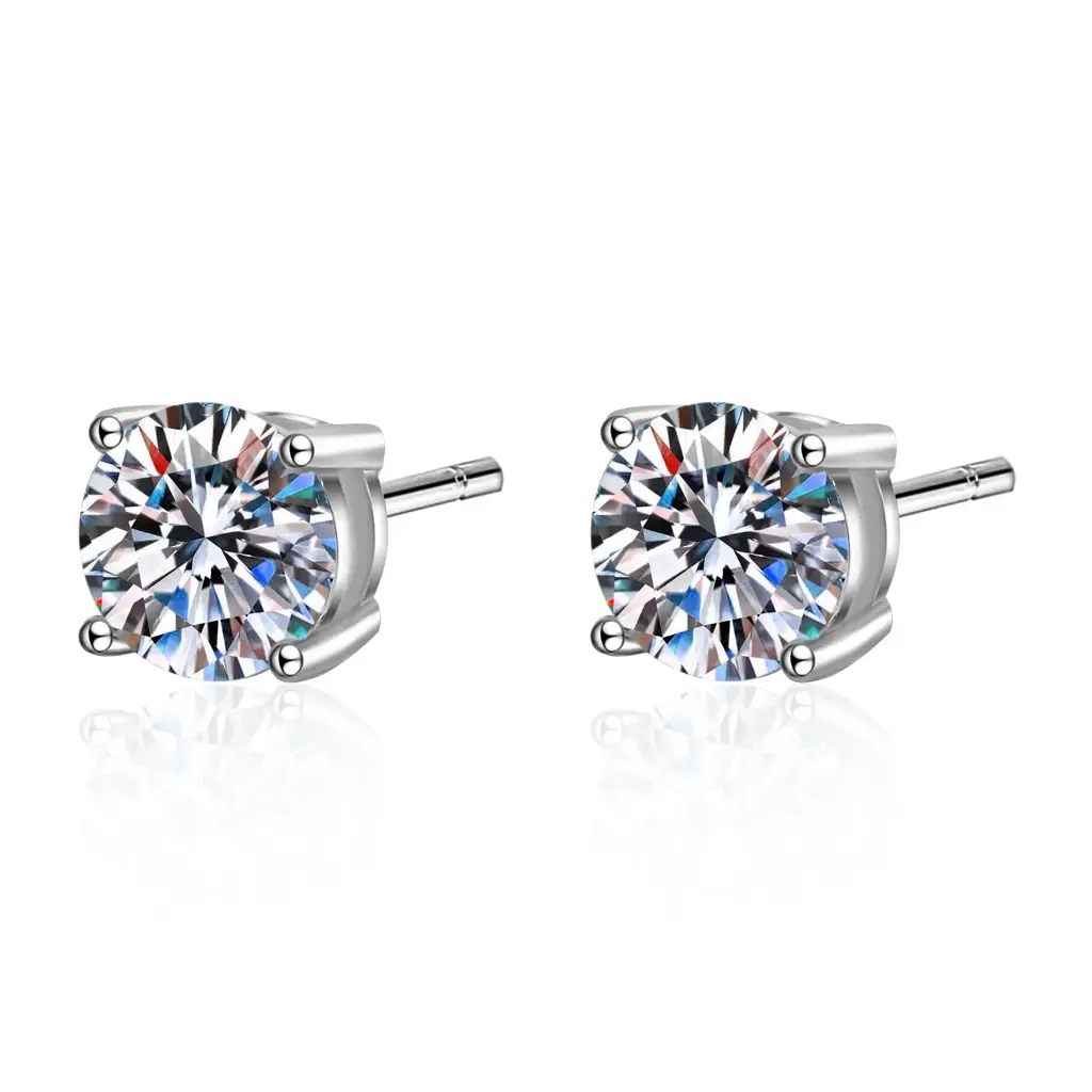 Pair Sparkle Whirl Solitaire Stud Moissanite Earrings : SparkleWhirl_BX043-E_1ct