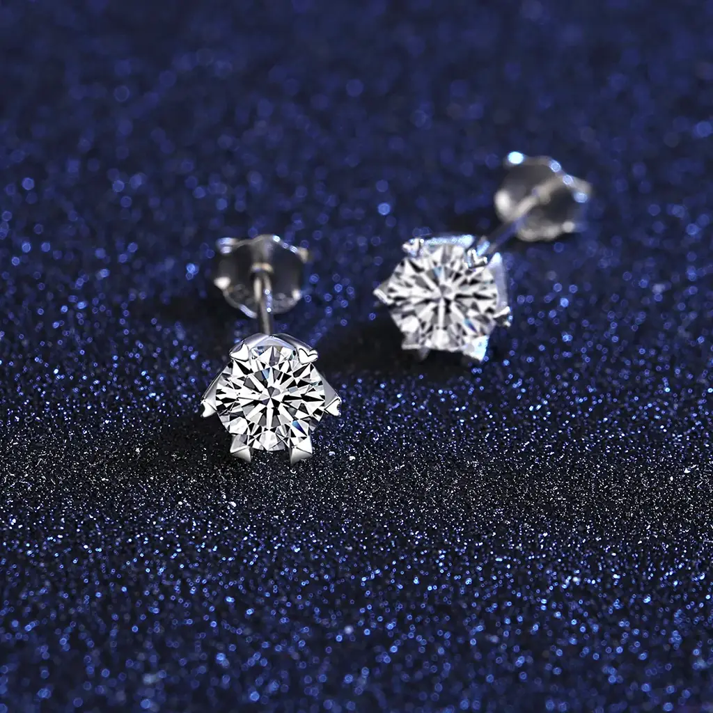 1 Ct Heart Flare Sparkle Moissanite Stud Earrings; Gra Certified; D Vvs1 : RoundHeartProng_1ct