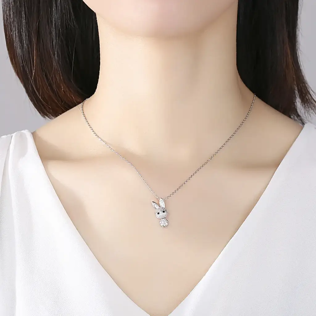 Sparkling Bunny Sterling Silver Zircon Pendant With Free Chain For Kids And Adults : N-2019111546