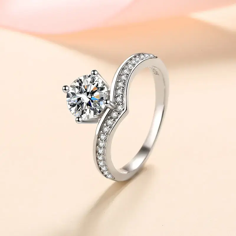 1 Ct Luxury Round Adjustable Moissanite Ring; Sterling Silver; Gra Certified; D Vvs1 : Ring_1ct_01