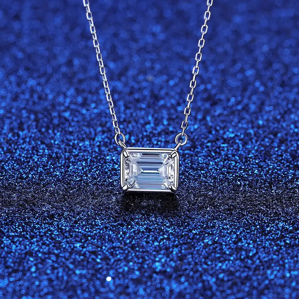 Crystal Clear Confidence Emerald Cut Moissanite Studs And Pendant : Emerald_12_MSN22052402