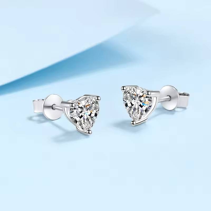 2 Ct Heart Spark Moissanite Stud Earrings D/Vvs1; Sterling Silver; Gra Certified : Heart_2ct