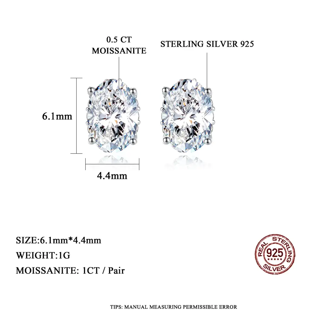 1 Ct / Pair Dazzling Dewdrops Silver Moissanite Studs; Gra Certified : DazzlingDewdrops_1ct