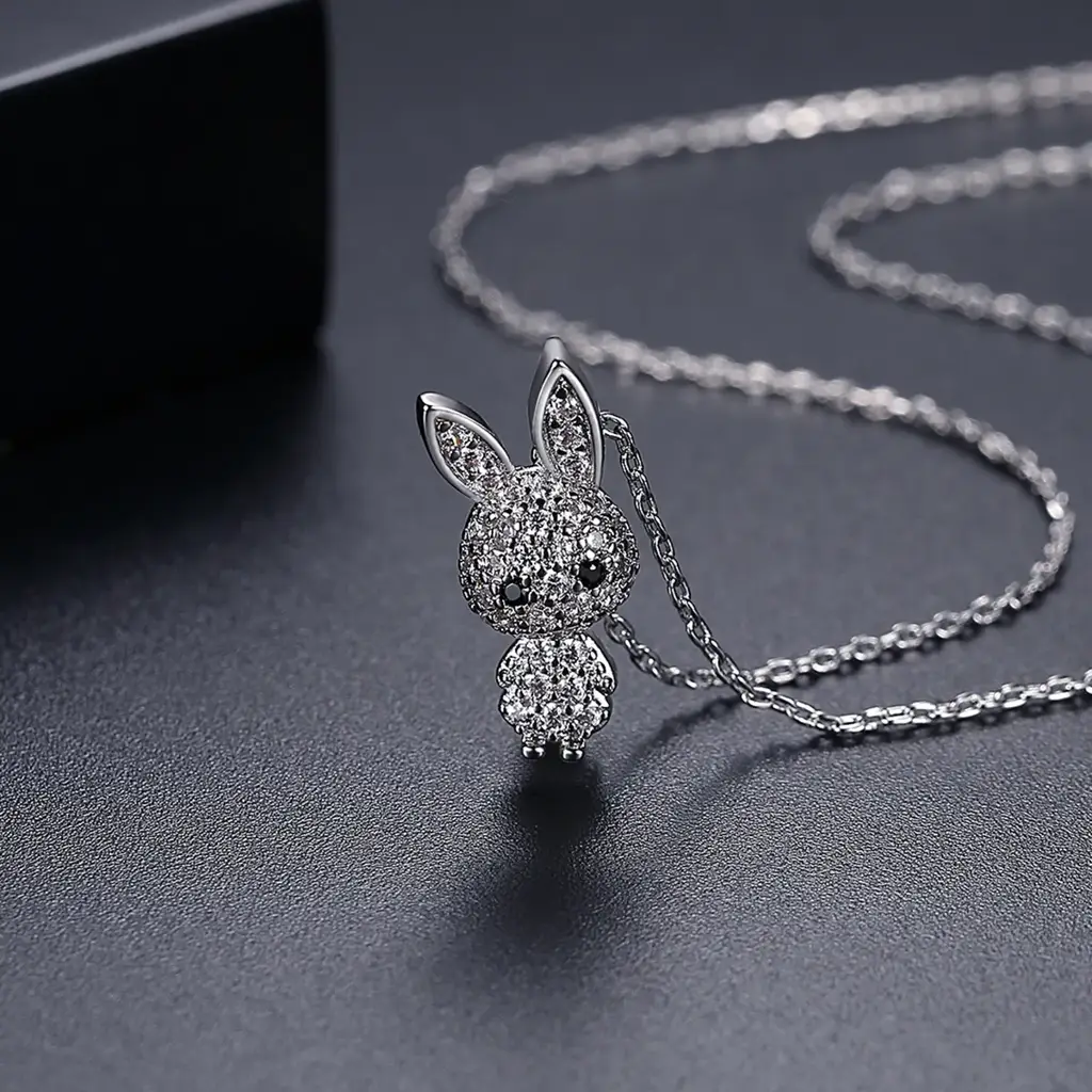 Sparkling Bunny Sterling Silver Zircon Pendant With Free Chain For Kids And Adults : N-2019111546