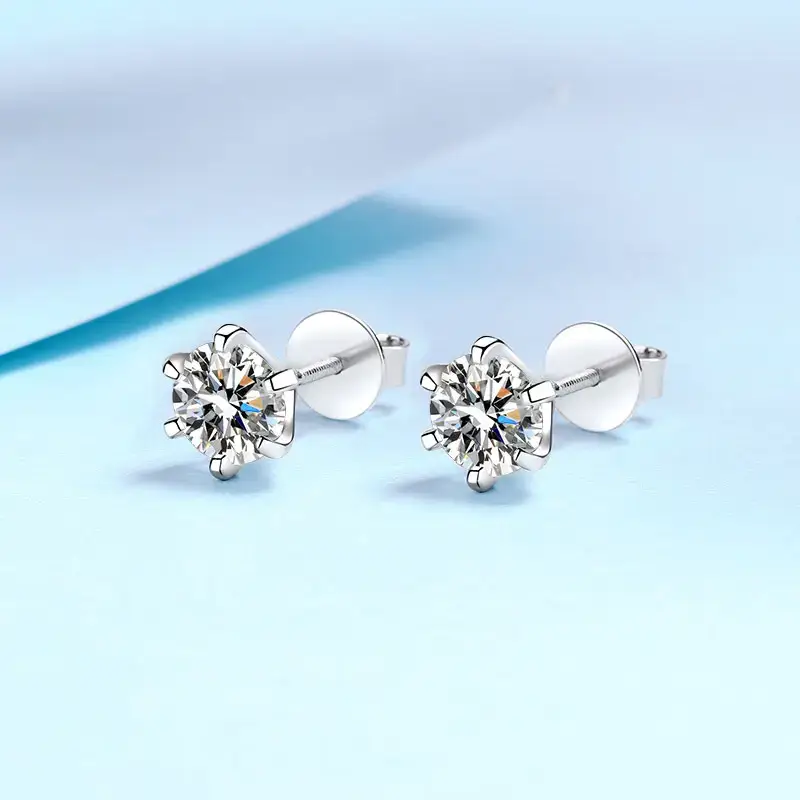 2 Ct/Pair Sparklit Sparks Round Moissanite Screwback Stud Earrings : StarlitSparks_2ct_BX734-E