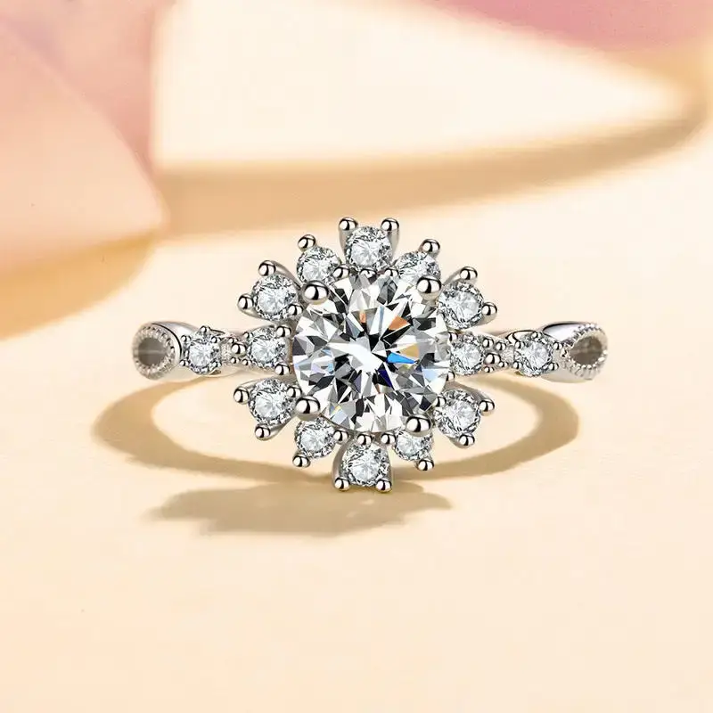 0.5 Ct Moissanite Blossom Sterling Silver Ring; Adjustable; Gra Certified : Blossom_05ct_Ring