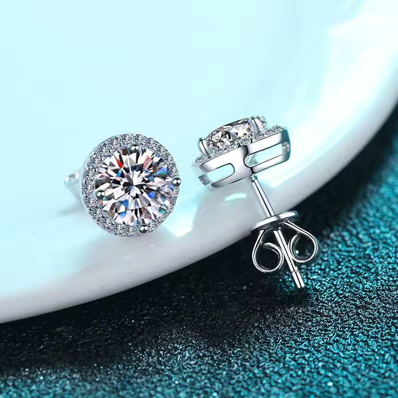 1 - 2 Ct Halo Bliss Solitaire Studs Moissanite Earrings : RoundHalo_1ct