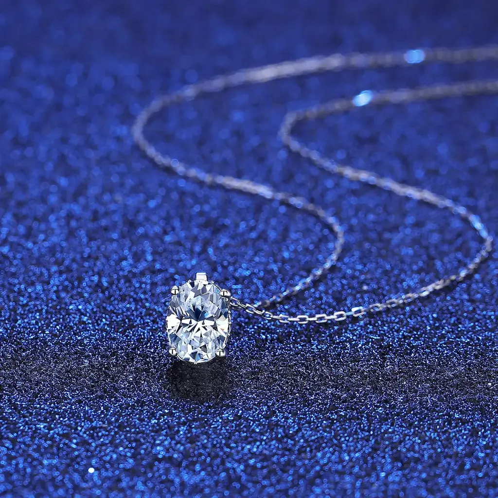 Gra Certified Sparkle Oval Cut Silver 1.2 Ct Moissanite Pendant Set With 1 Ct Earrings : SparkleOval_MSN22052423S_MSE22052422