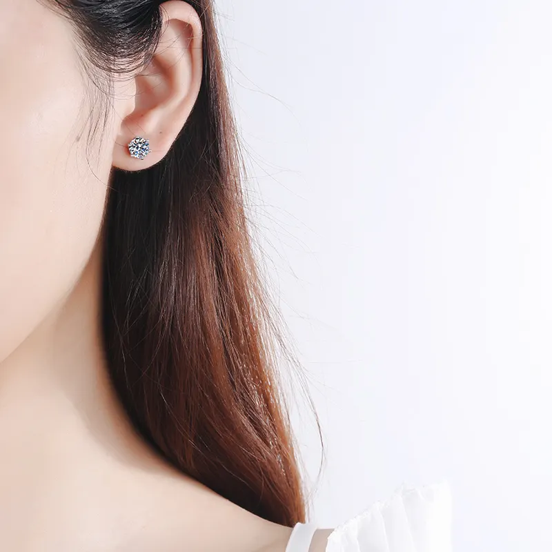 1 - 2 Ct / Pair Sparkle Orbit Round Moissanite Stud Earrings; 925 Sterling Silver; Gra Certified : Round_Style2_2ct