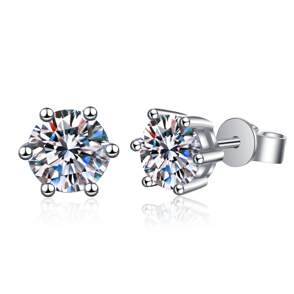 1 - 2 Ct / Pair Sparkle Orbit Round Moissanite Stud Earrings; 925 Sterling Silver; Gra Certified : Round_Style2_2ct