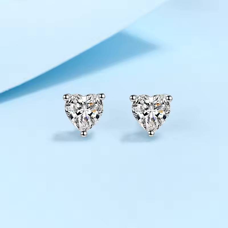 2 Ct Heart Spark Moissanite Stud Earrings D/Vvs1; Sterling Silver; Gra Certified : Heart_2ct