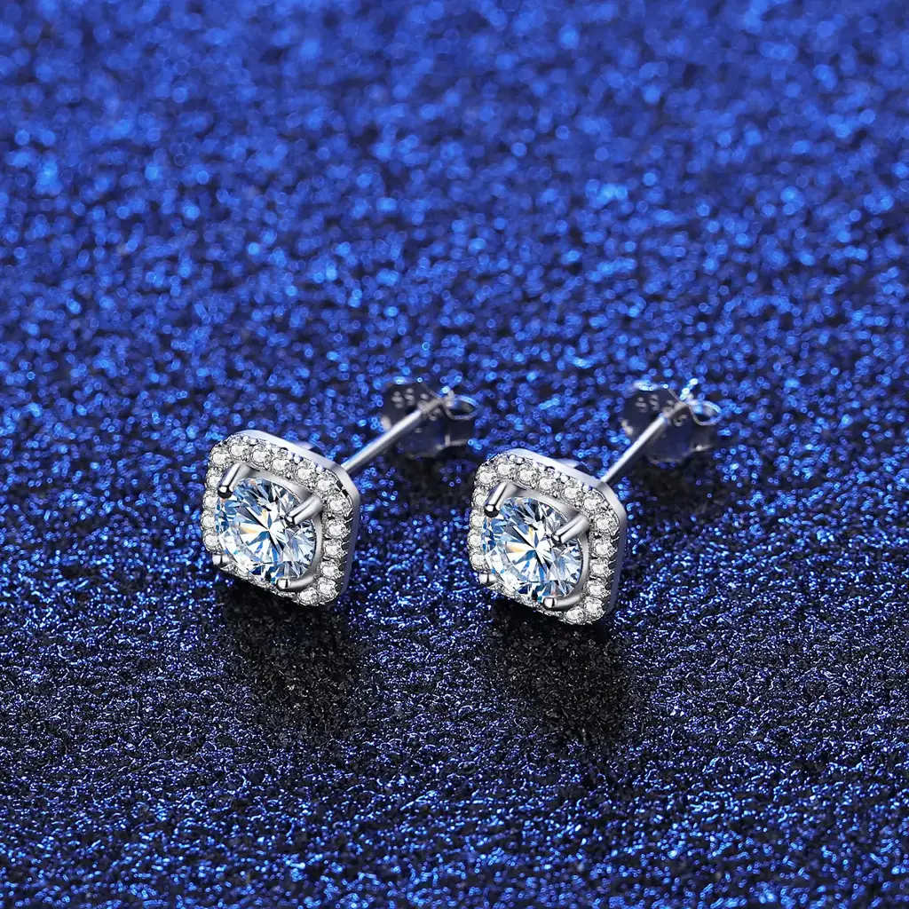 1 Ct Gra Certified Glimmer Square Moissanite Studs : CJ-G707-K70W