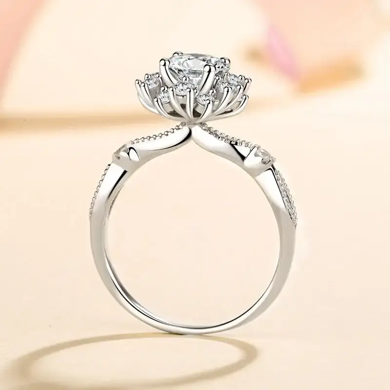 0.5 Ct Moissanite Blossom Sterling Silver Ring; Adjustable; Gra Certified : Blossom_05ct_Ring