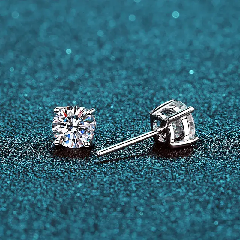 Pair Sparkle Whirl Solitaire Stud Moissanite Earrings : SparkleWhirl_BX043-E_1ct