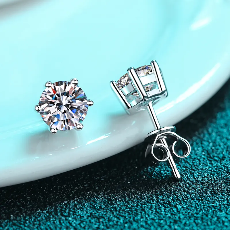 1 - 2 Ct / Pair Sparkle Orbit Round Moissanite Stud Earrings; 925 Sterling Silver; Gra Certified : Round_Style2_2ct