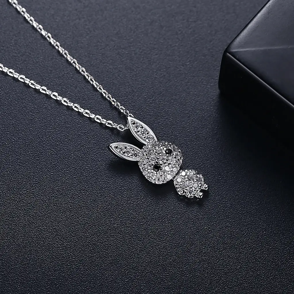 Sparkling Bunny Sterling Silver Zircon Pendant With Free Chain For Kids And Adults : N-2019111546