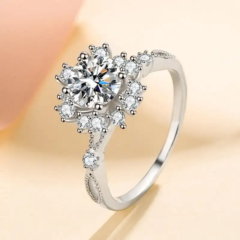 0.5 Ct Moissanite Blossom Sterling Silver Ring; Adjustable; Gra Certified : Blossom_05ct_Ring