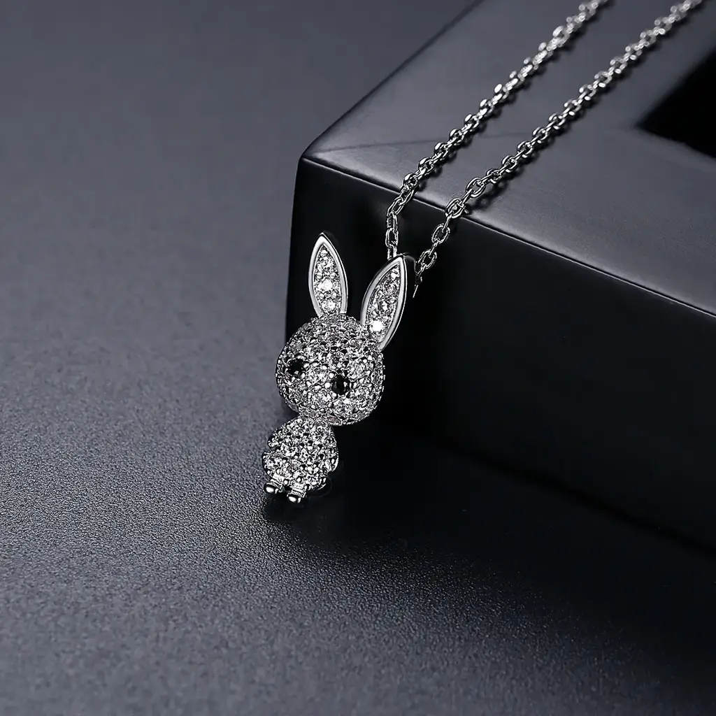 Sterling Silver Sparkling Bunny Zircon Earrings And Pendant : Z21061611