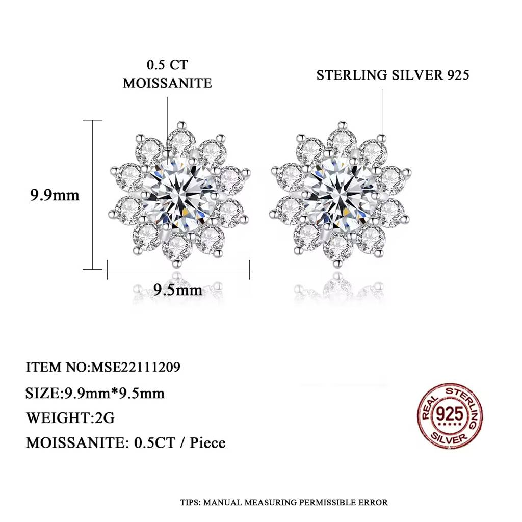 Snowflake Sparkle Round Silver Moissanite Pendant And Earrings : Snowflake_Flower_1ct_MSN22111210S