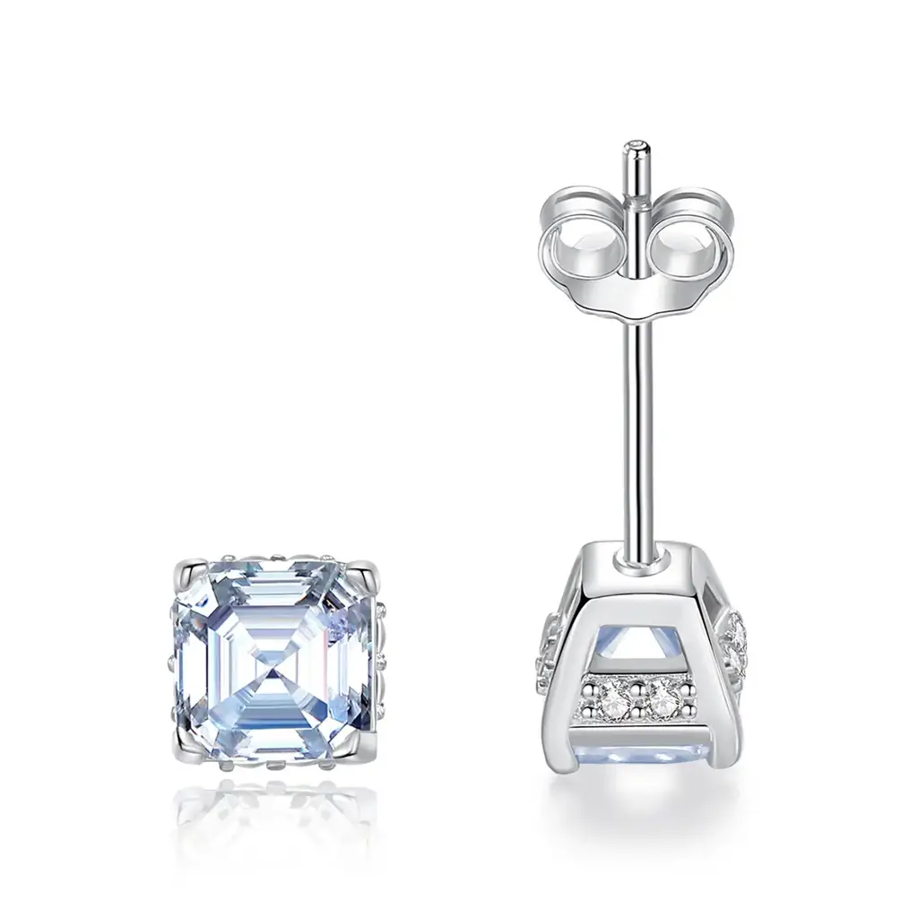 Gra Certified Radiant Royale Asscher Cut Silver Moissanite Pendant Set : RadianceRoyale_MSE22052407_MSN22052408